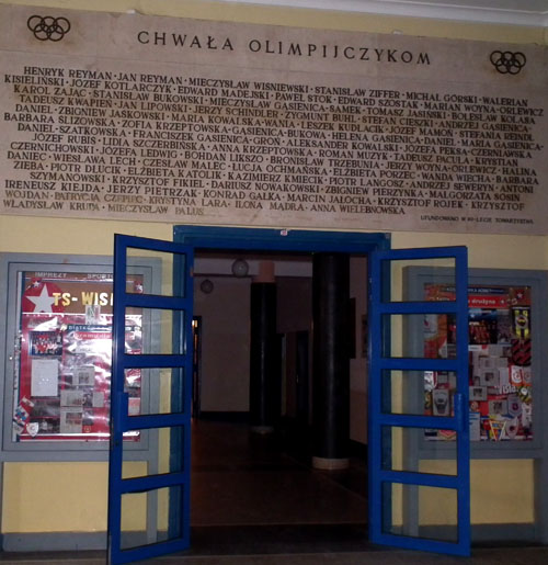 Commemorative plaque dedicated to Wisła Olympians in the club's hall