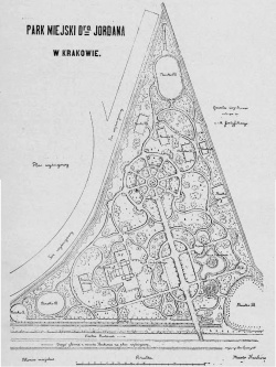 Plan parku z okresu galicyjskiego z zaznaczonymi boiskami