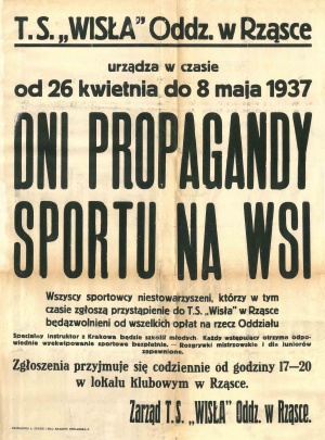 The poster for Days of Sports Propaganda in the Countryside in Rząska, 1937