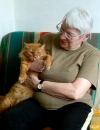 Lidia Hapek z ukochanym kotem meża, 5.07.2011.